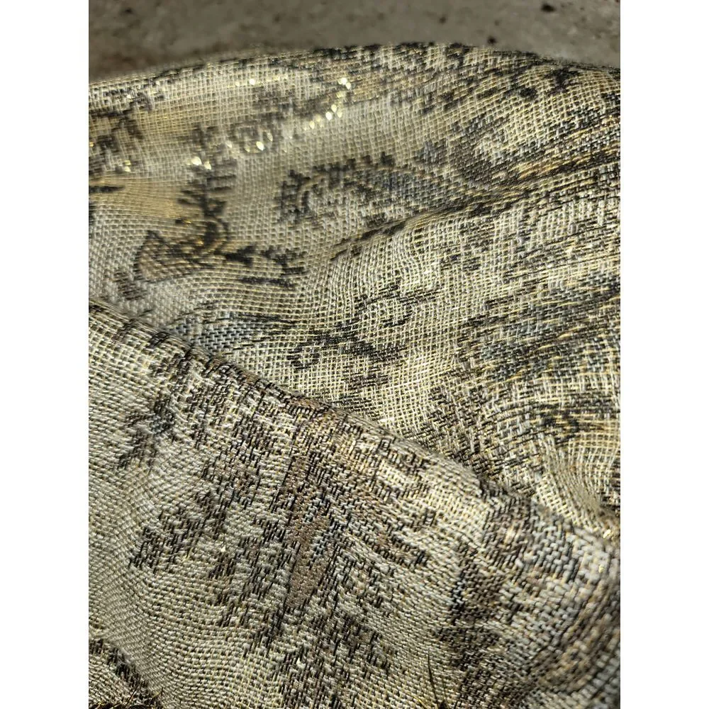 Tie Rack Womens Paisley Scarf Wrap Brown Gold metallic Fringe Viscose Blend Long